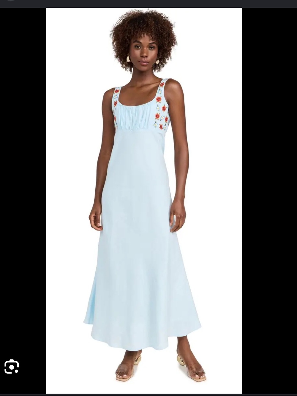 Fanm Mon LULU DRESS Light Blue Maxi Dress with Floral Embroidered Straps